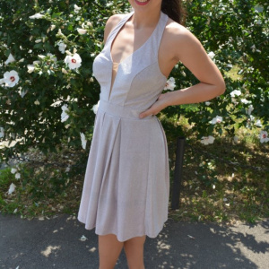 Rochie eleganta Ermine, textura cu fir de lurex ,nuanta de pudra - Img 4