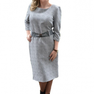 Rochie eleganta gri deschis, design deosebit cu paiete si curea - Img 1