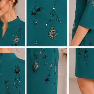Rochie eleganta Jessica,model cu pisici,turcoaz - Img 3