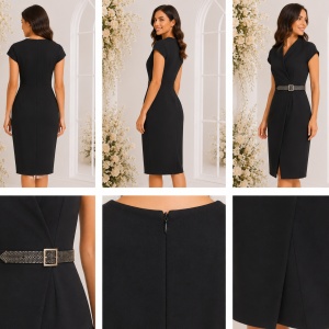 Rochie elegantă neagră petrecută, cu curea decorativă cu strasuri - Img 2