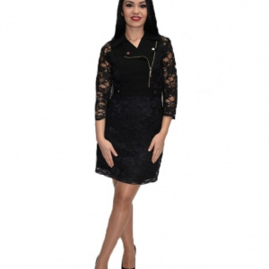 Rochie eleganta stil rock cu insertii de dantela,culoarea neagra - Img 1