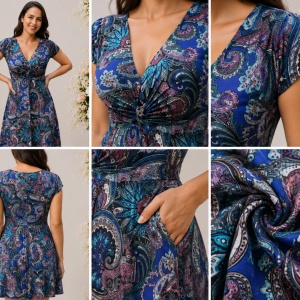 Rochie Eleonor cu imprimeu abstract ,nuanta de albastru - Img 3
