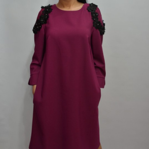 Rochie fashion cu insertie tip plasa la umar si aplicatii florale - Img 7