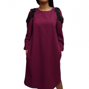 Rochie fashion cu insertie tip plasa la umar si aplicatii florale - Img 1