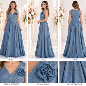 Rochie fashion de ocazie, model lung in nuanta de albastru - Img 3