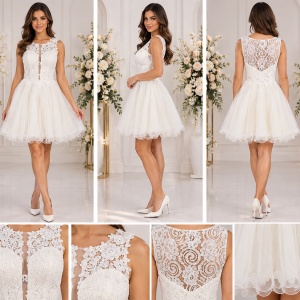 Rochie fashion de seara de culoarea perlei, din tul cu dantela fina - Img 2