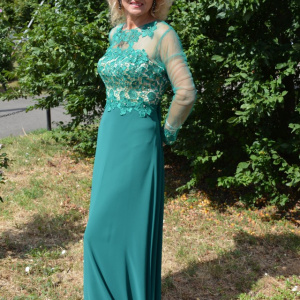 Rochie fashion de seara, verde, model lung cu broderie 3D - Img 3