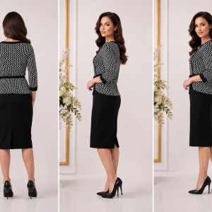 Rochie fashion tip costum, culoare negru-alb cu insertii de strasuri - Img 2