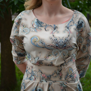 Rochie feminina, crem-bleumarin-turcuaz-corai - Img 6