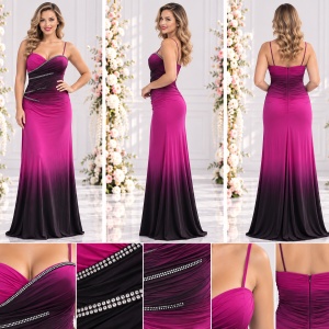 Rochie fermecatoare de gala, lungime maxi, mulata, pe roz-ciclam - Img 2
