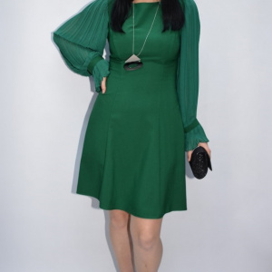 Rochie Ferva cu maneca din voal plisata ,verde - Img 4