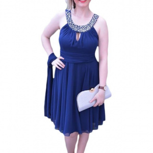 Rochie fina de culoare bleumarin, model scurt de gala, din voal - Img 1