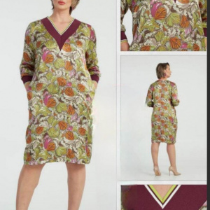 Rochie Giulia verde cu frunze caramizii - Img 2