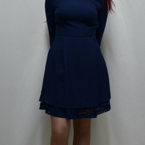 Rochie la moda, nuanta de bleumarin, croiala evazata - Img 3