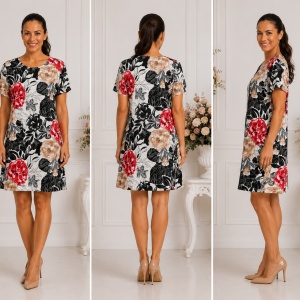 Rochie Lejeră de Vară cu Mânecă Scurtă ,nuanta Alb-Negru-Rosu - Img 2