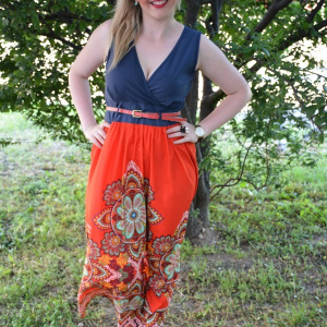 Rochie maxi, de culoare bleumarin-rosu - Img 2