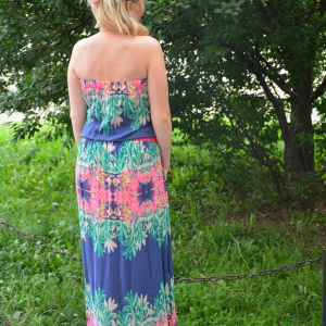 Rochie maxi, fara bretele, imprimeuri florale - Img 5