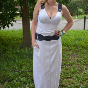 Rochie maxi, feminina culoare alb-bleumarin - Img 2