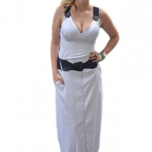 Rochie maxi, feminina culoare alb-bleumarin - Img 1