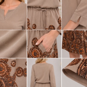 Rochie moderna cu snur in talie, de culoare maro, cu cercuri - Img 3