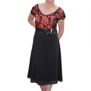 Rochie moderna, eleganta, pentru ocazii, model scurt, negru-visiniu - Img 1