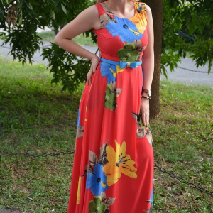 Rochie moderna, model lung de vara, corai cu design de flori - Img 4