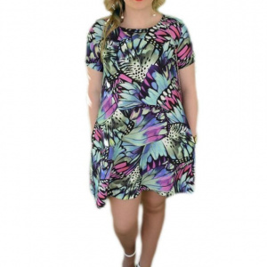 Rochie multicolora de vara, cu un croi lejer si buzunare trendy - Img 1
