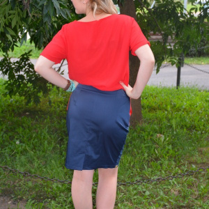 Rochie rafinata cu aspect de costum, culoare bleumarin-rosu - Img 4