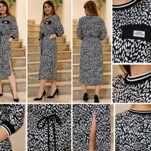 Rochie rafinata ,damă midi cu imprimeu pestriț negru-alb - Img 3