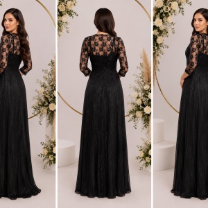 Rochie rafinata de seara, lungime maxi, cu insertii din dantela neagra - Img 3