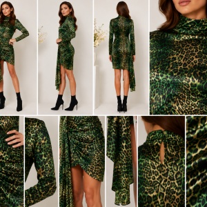 Rochie rafinata din catifea verde cu design modern - Img 2