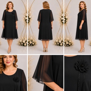 Rochie rafinata din vual fin , nuanta de negru - Img 2