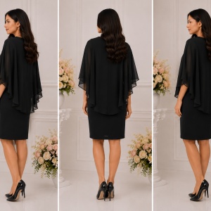 Rochie rafinata, eleganta, cu aspect de costum cu voal, neagra - Img 2