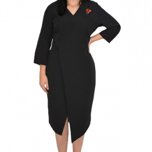 Rochie rafinata Mila cu crepeu in fata,model asimetric,nuanta negru - Img 1