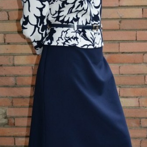 Rochie rafinata tip costum cu peplum, bleumarin combinat cu alb - Img 3