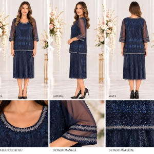 Rochie rafinatat Odetta cu insertii argintii,nuanat de bleumarin - Img 2