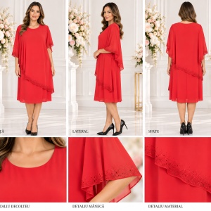 Rochie rosie Singrid cu aplicatii de strasuri - Img 2