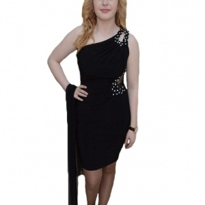 Rochie scurta de seara, culoare neagra, cu design de margele - Img 1