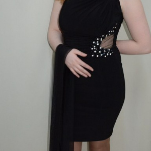 Rochie scurta de seara, culoare neagra, cu design de margele - Img 3