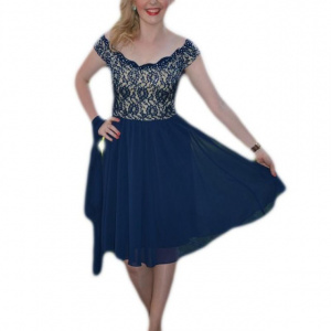 Rochie scurta de seara, de culoare bleumarin, cu decor de pietre - Img 1