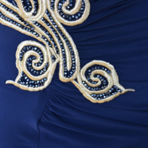 Rochie spectaculoasa lunga, bleumarin, plasa crem si trena discreta - Img 7