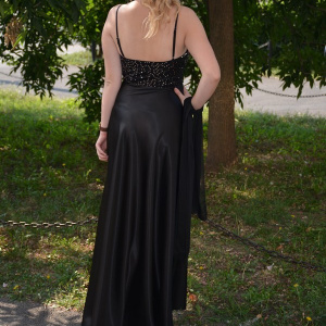 Rochie superba de gala, din saten elegant, cu insertii de paiete negre - Img 3