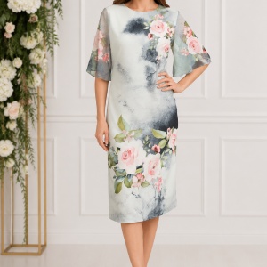 Rochie Tenley cu imprimeu floral,nuanta de alb