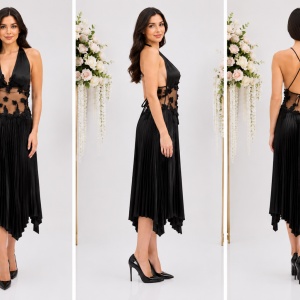 Rochie tinereasca cu aspect transparent in talie, nuanta neagra - Img 3