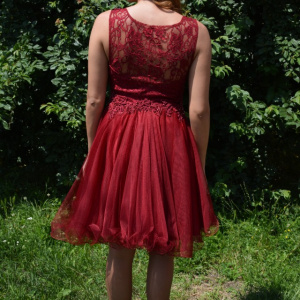 Rochie tinereasca din tul si dantela, marsala, model elegant - Img 5
