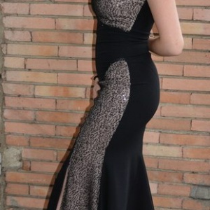 Rochie trendy de seara, model lung crapat pe picior, nuanta neagra - Img 4