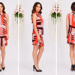 Rochie trendy, nuanta de multicolor, material creponat - Img 3