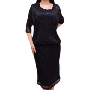 Rochie vaporoasa pentru ocazii, nuanta de bleumarin, usor lucioasa - Img 1