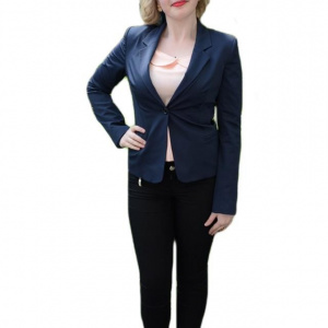 Sacou casual cu cu rever si maneca lunga, de culoare bleumarin - Img 1