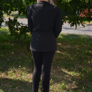 Sacou clasic de culoare neagra, din stofa cu insertii satinate - Img 5